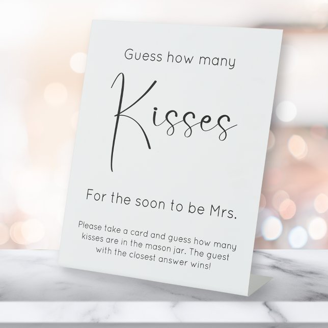 Modern Script Bridal Shower Guess How Many Kisses Pedestal Sign (Creator Uploaded)