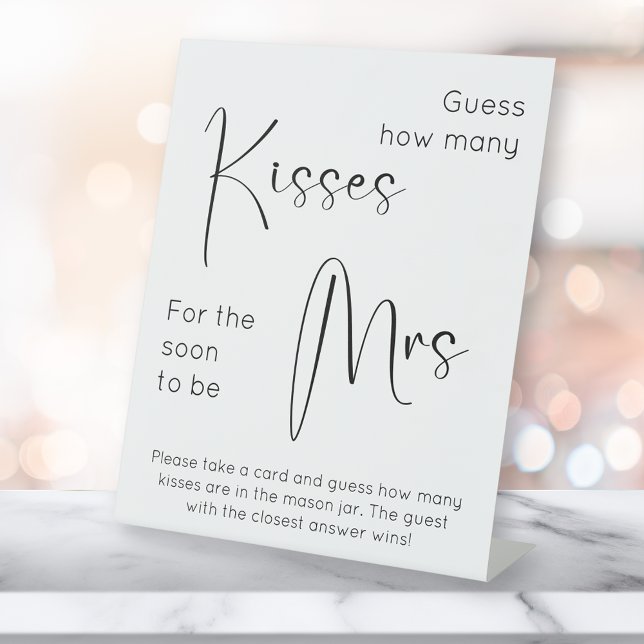 Modern Script Bridal Shower Guess How Many Kisses Pedestal Sign (Creator Uploaded)