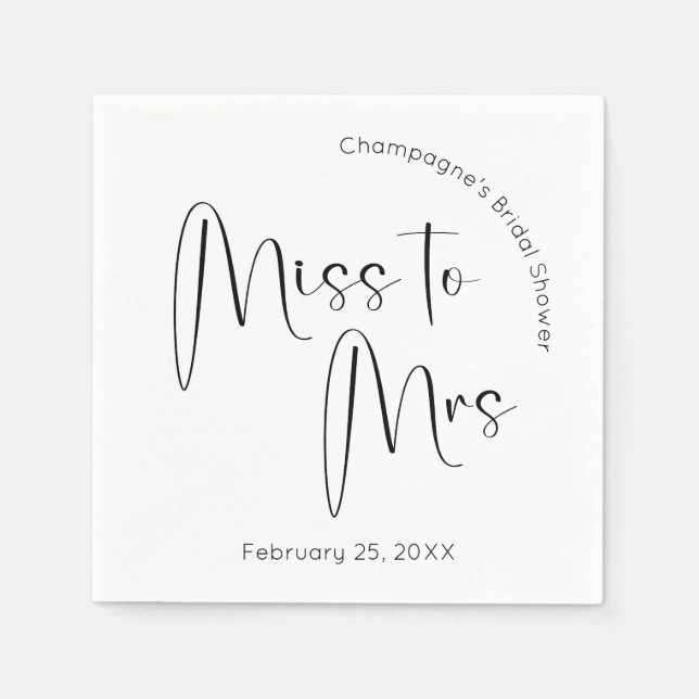 Modern Script Bridal Shower Miss to Mrs Napkin (Front)
