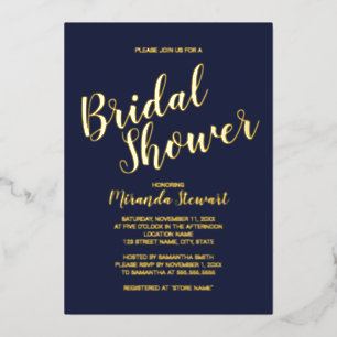 Modern Script Bridal Shower Navy and  Gold 