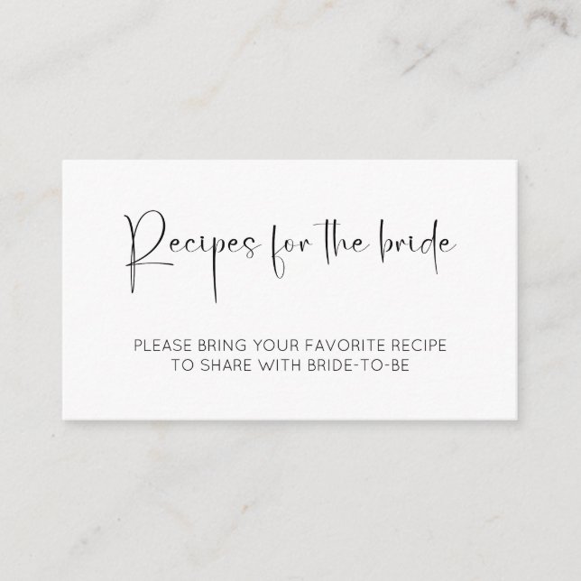 Modern Script Bridal Shower Recipes For The Bride Enclosure Card (Front)