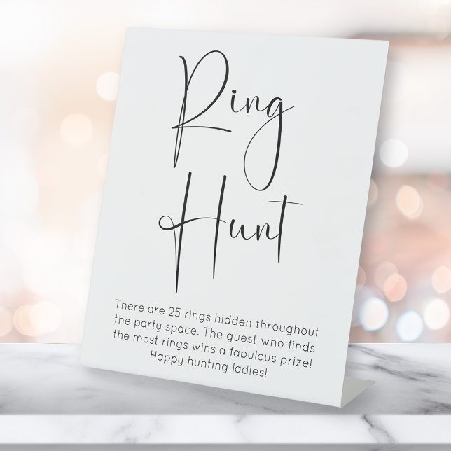 Modern Script Bridal Shower Ring Hunt Pedestal Sign (Creator Uploaded)