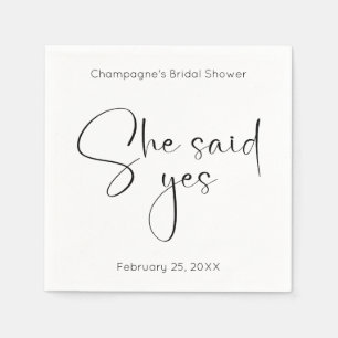 Modern Script Bridal Shower She Said Yes Napkin