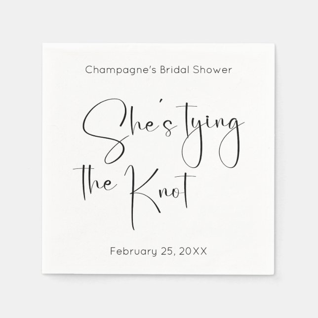 Modern Script Bridal Shower She's Tying The Knot Napkin (Front)