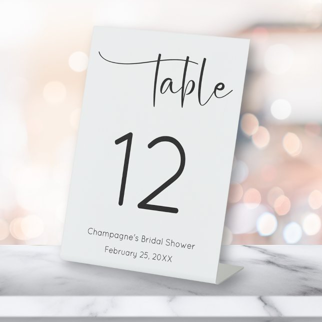 Modern Script Bridal Shower Table Number Pedestal Sign (Creator Uploaded)