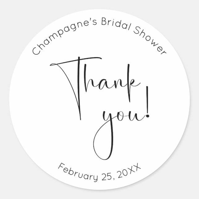 Modern Script Bridal Shower Thank You Classic Round Sticker (Front)
