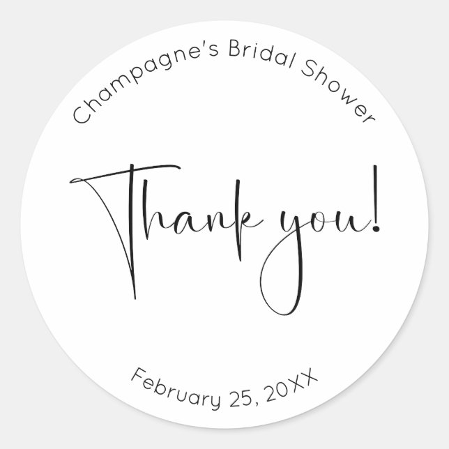 Modern Script Bridal Shower Thank You Classic Round Sticker (Front)