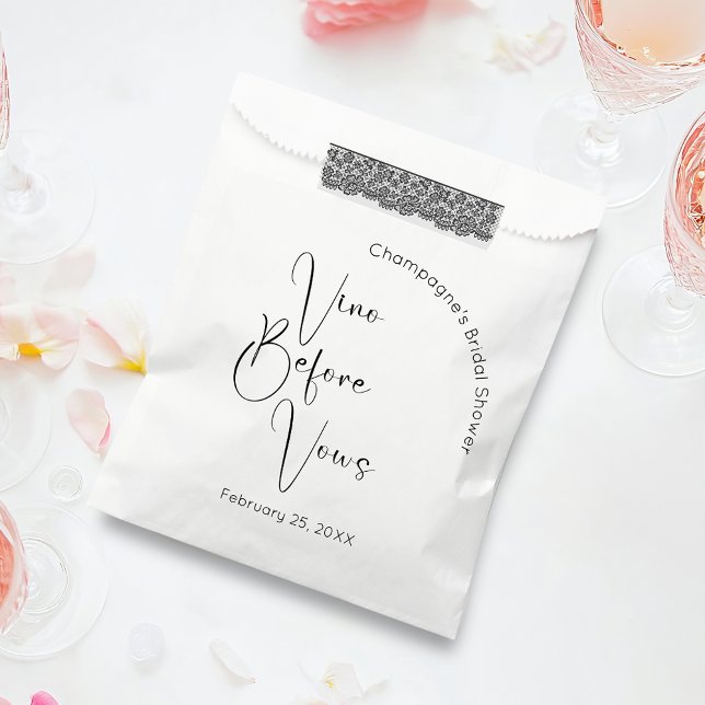Modern Script Bridal Shower Vino Before Vows Favour Bag (Creator Uploaded)
