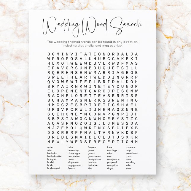 Modern Script Bridal Shower Word Search Game (Creator Uploaded)