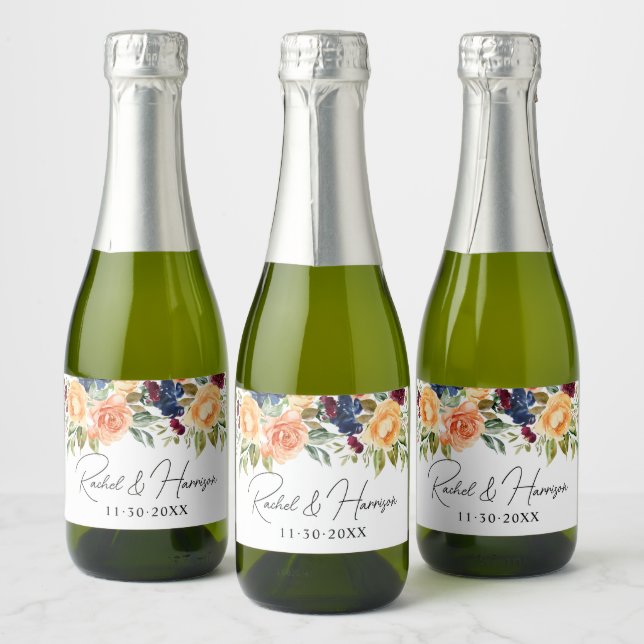 Modern Script Bride and Groom Wedding Monogram Sparkling Wine Label (Bottles)