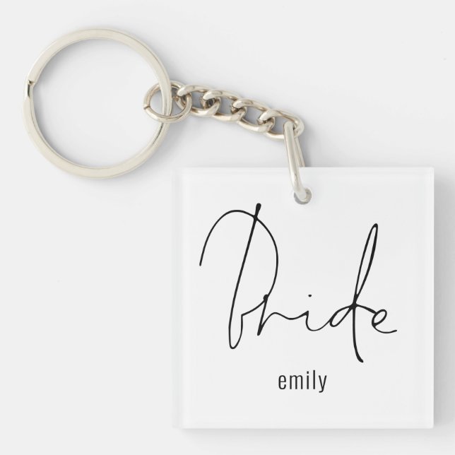 Modern Script Bride Future Mrs Name  Key Ring (Front)