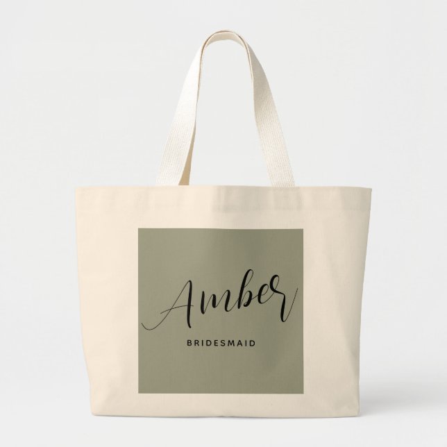 Modern Script Bridesmaid Name Large Tote Bag. (Front)