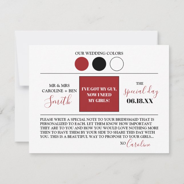 Modern Script Bridesmaid Proposal Card (Back)