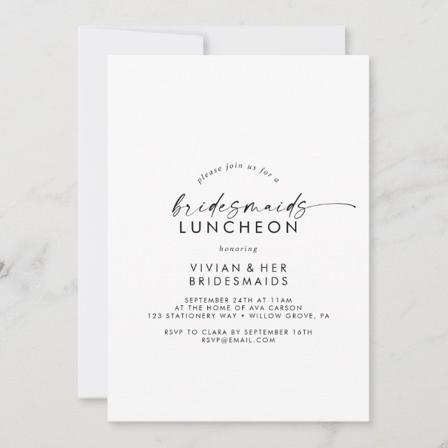 Modern Script Bridesmaids Luncheon Invitation (Front)