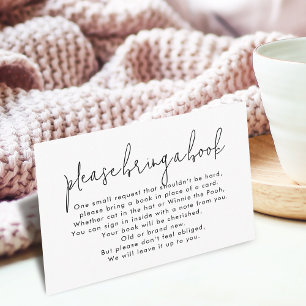 Modern Script Bring A Book Baby Shower Enclosure Card