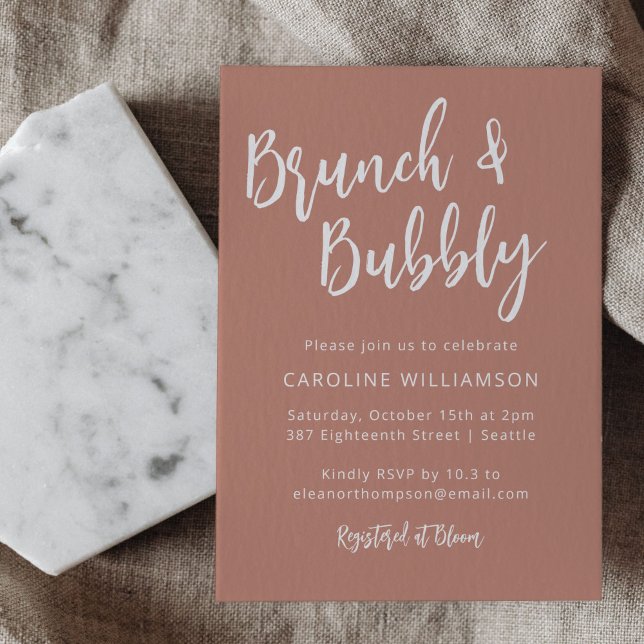 Modern Script Brunch Bubbly Shower Terracotta Invitation (Creator Uploaded)