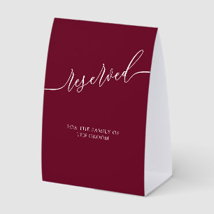 Modern Script Burgundy Reserved for groom family