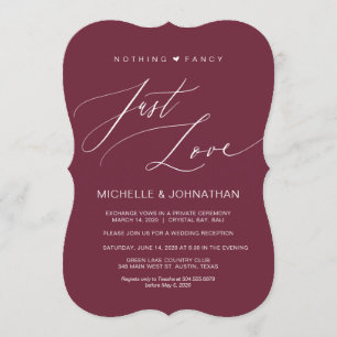 Modern Script Burgundy Wedding Elopement Reception Invitation