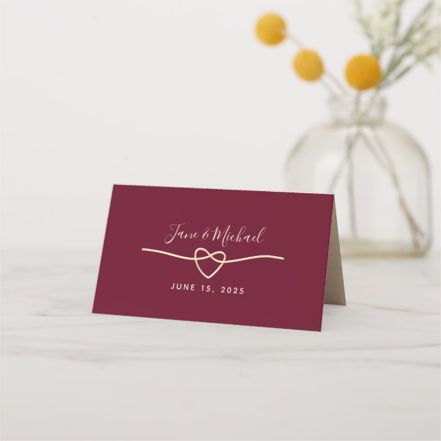 Modern Script Burgundy Wedding Place Card (Back)