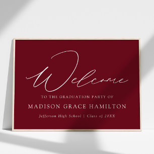 Modern Script Burgundy Welcome Graduation Party Poster