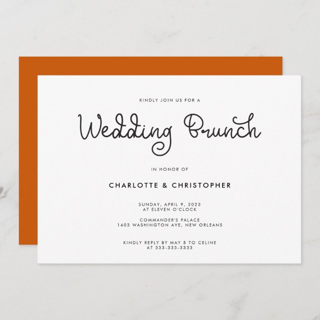 Modern Script Burnt Orange Post Wedding Brunch Invitation (Front/Back)