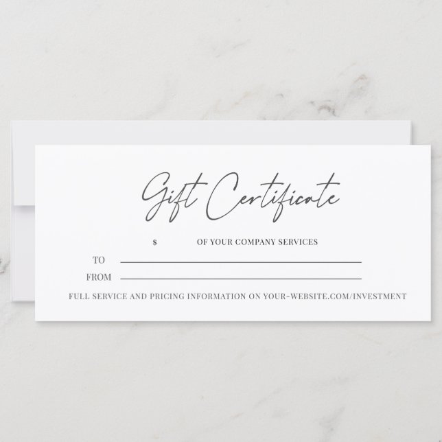Modern Script  Business Gift Certificate (Back)
