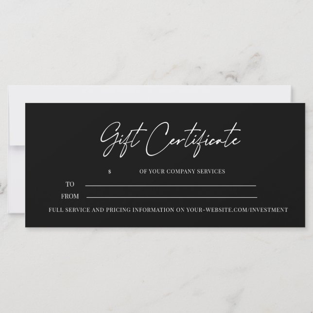 Modern Script  Business Gift Certificate Black (Back)