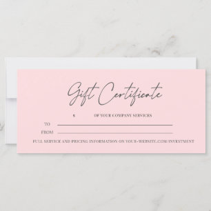 Modern Script Business Gift Certificate Blush