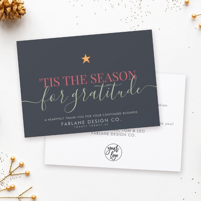 Modern Script Business Gratitude Corporate Logo Holiday Card (Creator Uploaded)