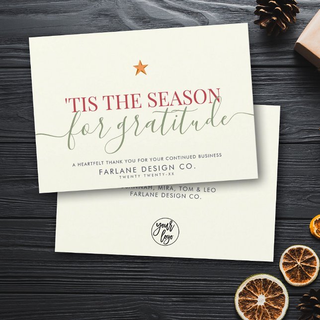 Modern Script Business Gratitude Corporate Logo Holiday Card (Creator Uploaded)
