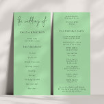 Modern Script Caledon Green Wedding Program<br><div class="desc">Modern Script Caledon Green Wedding Available digitally and printed. A modern typographical design for your wedding programs. The main header is in a stylish set script and the rest of the text you can easily personalise. You can change the text and background colours if you wish to match your wedding...</div>