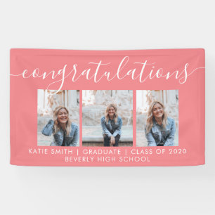 Modern Script Calligraphy 3 Photo Graduation Banne Banner