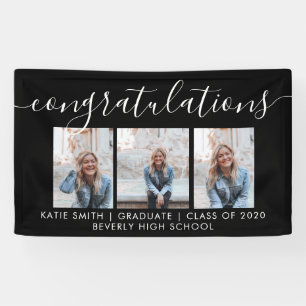 Modern Script Calligraphy 3 Photo Graduation Banner