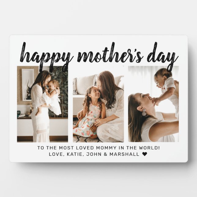  Modern Script Calligraphy 3 Photo Mother’s Day Plaque (Front)