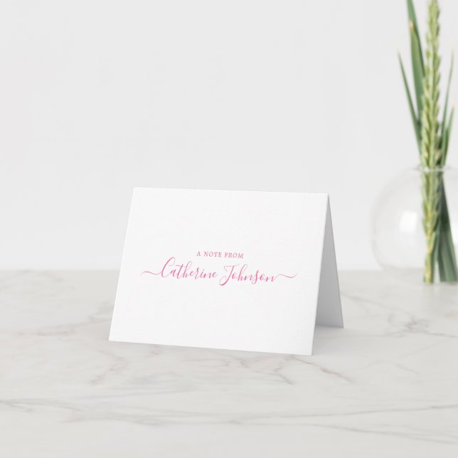 Modern Script Calligraphy A Note From Blush Pink Note Card (Front)