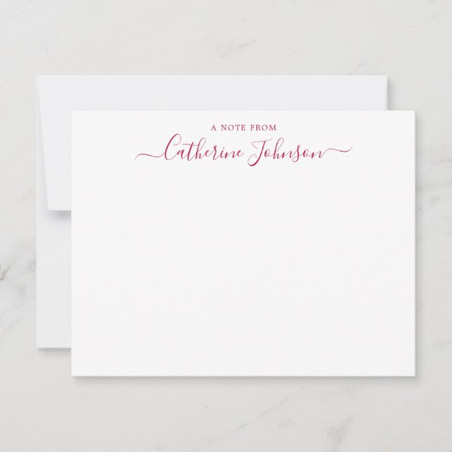 Modern Script Calligraphy A Note From Burgundy Red Card (Front)