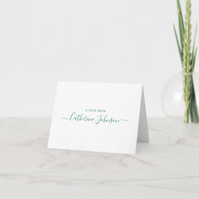 Modern Script Calligraphy A Note From Forest Green Card (Front)