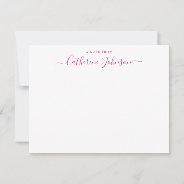 Modern Script Calligraphy A Note From Magenta Pink Card (Front)