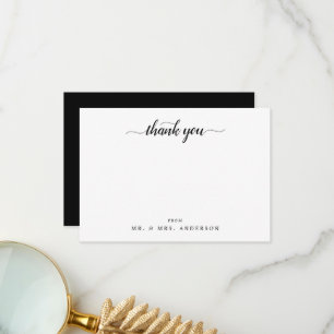 Modern Script Calligraphy Black White Thank You Card