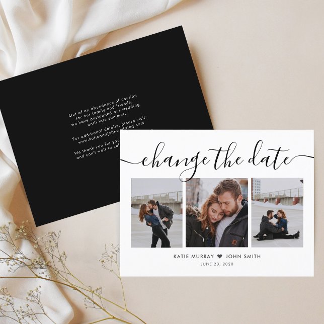 Modern Script Calligraphy Change the Date Wedding  Invitation Postcard (Creator Uploaded)
