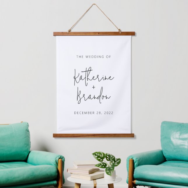 Modern Script Calligraphy Couple Minimal Wedding Hanging Tapestry (Living Room)