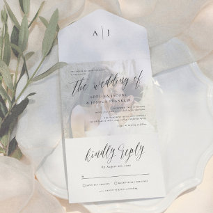 Modern Script Calligraphy Engagement Photo Wedding All In One Invitation