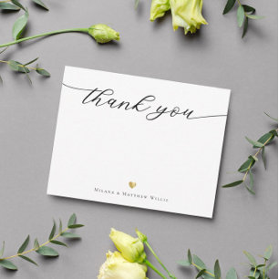 Modern Script Calligraphy Gold Wedding Thank you Card