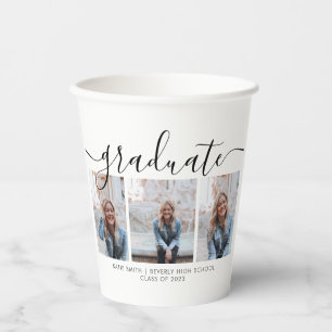 Modern Script Calligraphy Graduation 3 Photo Paper Cups