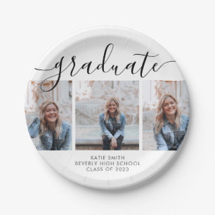 Modern Script Calligraphy Graduation 3 Photo Paper Plate