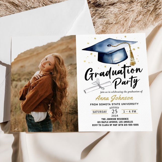 Modern Script Calligraphy Photo Graduation Party Invitation (Creator Uploaded)
