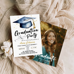 Modern Script Calligraphy Photo Graduation Party Invitation
