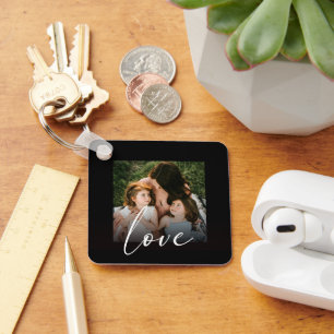 Modern Script Calligraphy Photo Love Template  Key Ring