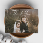 Modern Script Calligraphy Photo Wedding Thank You Card<br><div class="desc">Modern Script Calligraphy Photo Wedding Thank You Card features hand lettered thank you,  portrait photo.The back includes a thank you message that you can personalise or remove if you prefer to hand right your thank you. Click the Edit button to customise this design.</div>