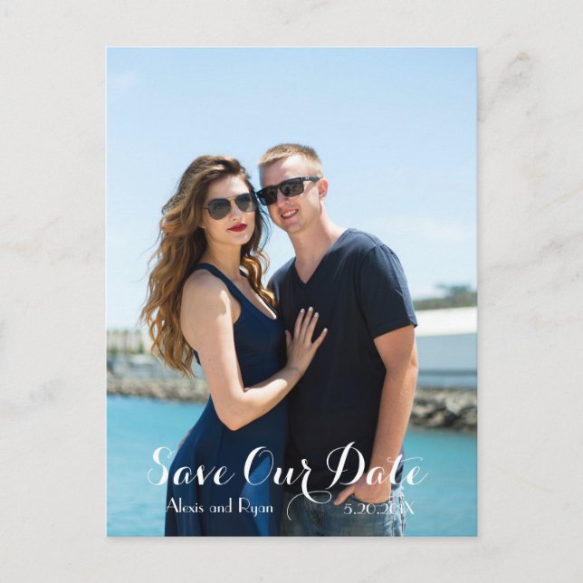 Modern Script Calligraphy SAVE THE DATE Photo Announcement Postcard (Front)